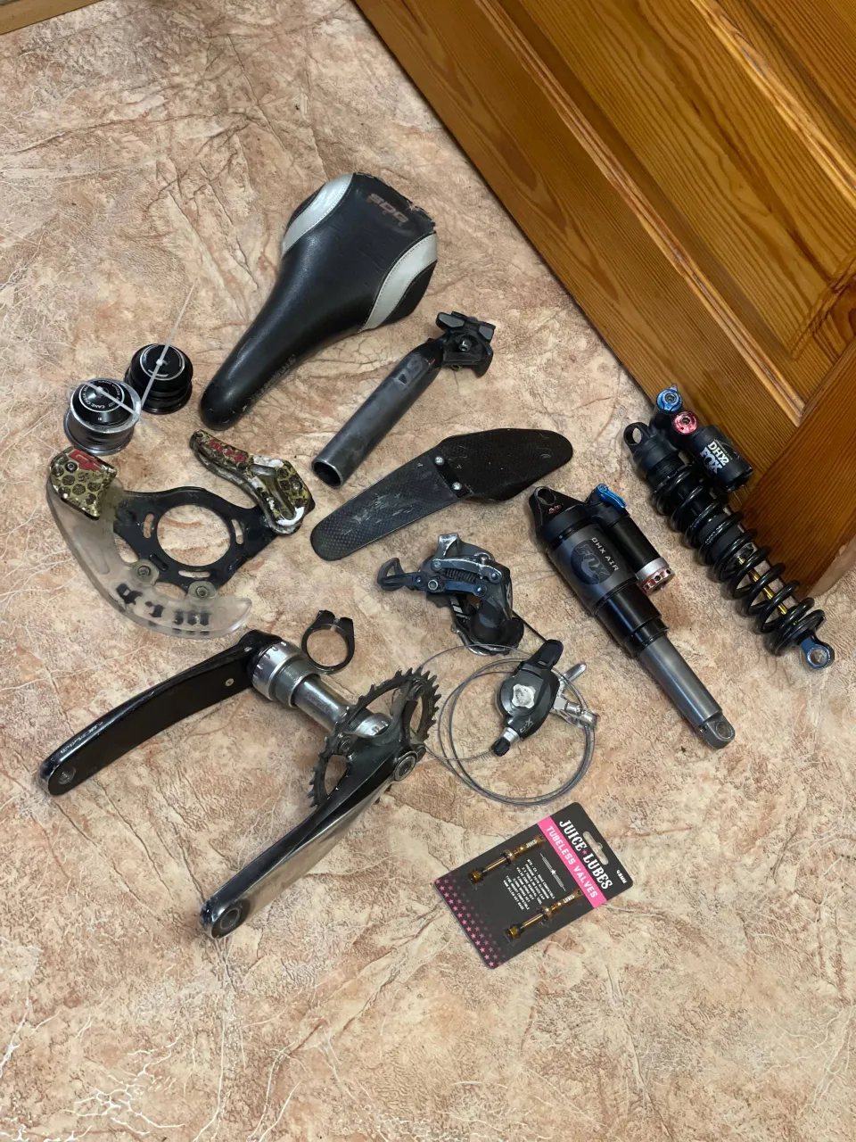 Групсет SRAM X9 + амортизатори Fox + рульові + шатуни та ін. фото 1