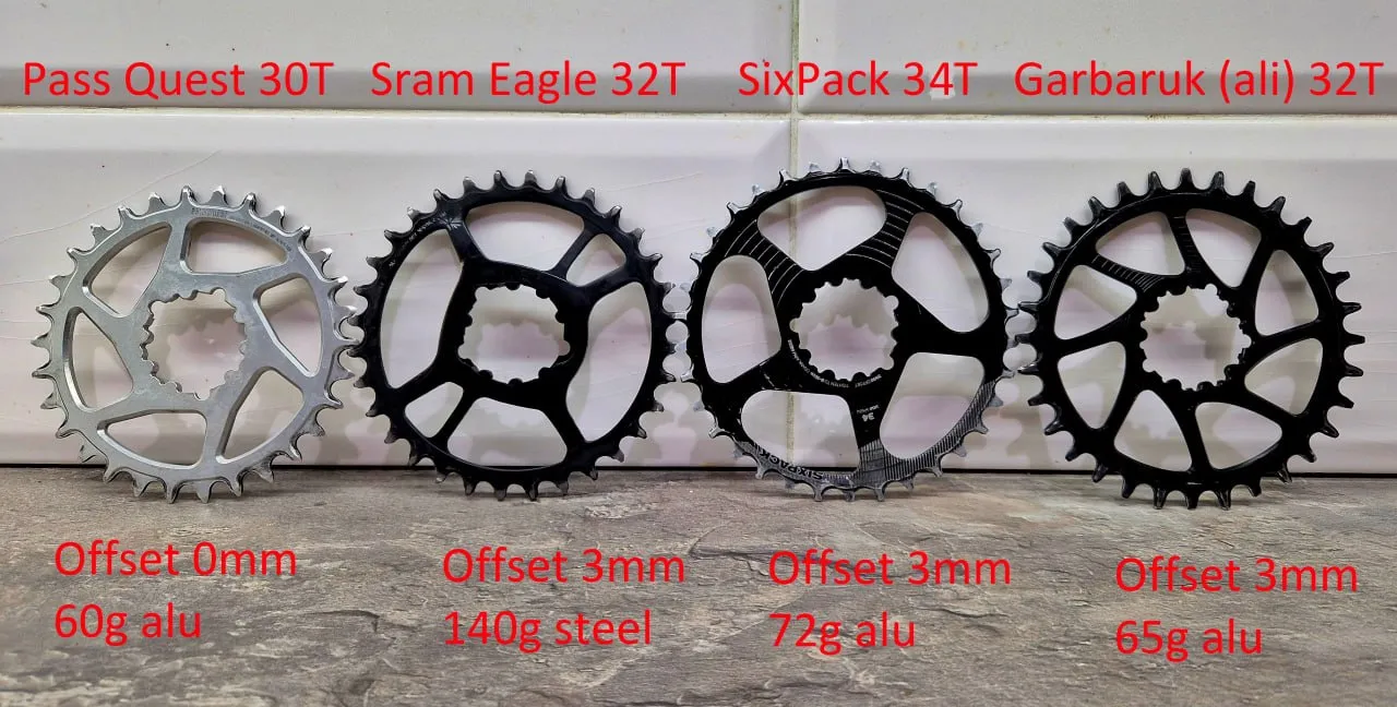 Зірочки для шатунів Sram 3-bolt: Pass Quest 30T + Sram Eagle 32T + Sixpack Racing 34T + Garbaruk 34T фото 1