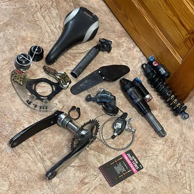 Групсет SRAM X9 + амортизатори Fox + рульові + шатуни та ін.